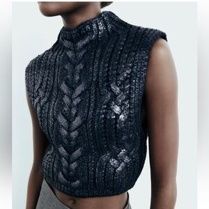 Zara NWT metallic cable knit vest